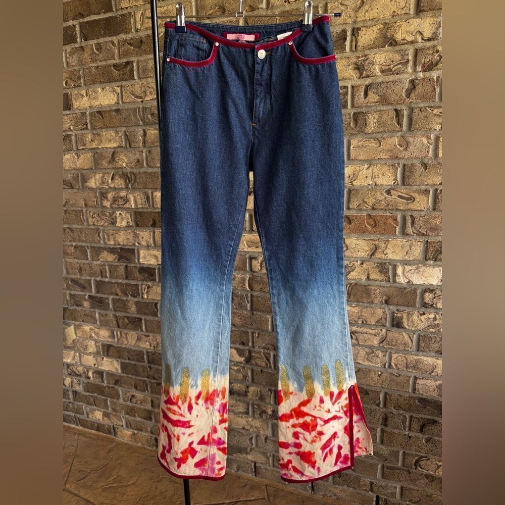 Voyage Passion RARE Vintage Print Tie Dye Flare Leg Y2K Jeans Size US 6